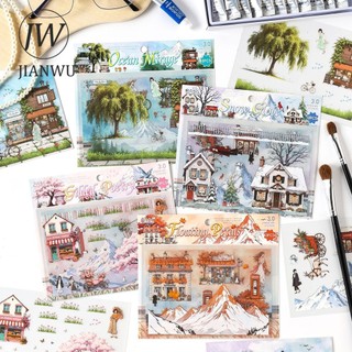 JIANWU Theo Mùa Minh Họa Series Vintage Hoa Vật Liệu Phong Cảnh Tuyết Cắt Dán Sáng Tạo DIY Tạp Chí Văn Phòng Phẩm