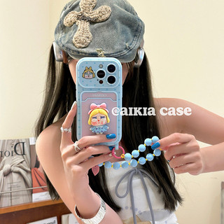 Hàn Quốc Dễ Thương 3D Cryling Girl Màu Xanh Tình Yêu Trái Tim Khe Cắm Thẻ Túi Wrsit Dây Xích Điện Thoại Dành Cho iPhone 16Promax 15Promax 14 Pro Max 13 Silicon Mềm Chống Sốc Vỏ Di Động