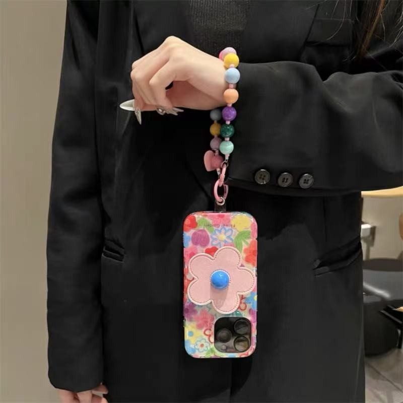 【✨Spot】[Vỏ điện thoại hoa+Giá đỡ+Dây đeo tay] ốp lưng iphone16pro/Apple15promax/14plus/13, chống sốc