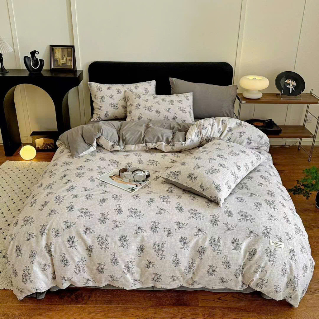 (ST863)Bộ Chăn Ga Gối Chất Liệu Mới Hiện Đại Cotton Đũi Gấm Họa Tiết Cổ Điển Hoa Lá  - MemMinBedding Luxury