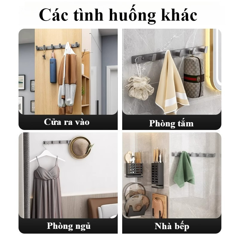 Móc treo quần áo đa năng dán tường, chất liệu nhôm hàng không chống gỉ, Chịu lực lên tới 50kg,tặng kèm keo dán và ốc vit
