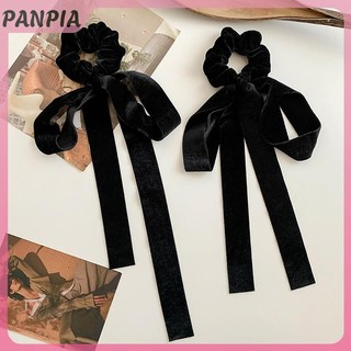 PANPIA-Thời Trang Vintage Đen Nhung Nơ Tóc Ruy Băng Scrunchie Cho Nữ Bé Gái Dài Co Giãn Buộc Tóc Mũ Nữ Phụ Kiện Tóc