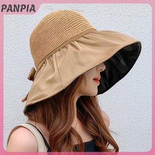 PNPIA-Áo Hè Nữ Mới Mũ Xô Chống Tia UV Mũ Chống Nắng Màu Trơn Mềm Mại Có Thể Gập Lại Rộng Vành Bãi Biển Ngoài Trời Panama Đuôi Ngựa Mũ