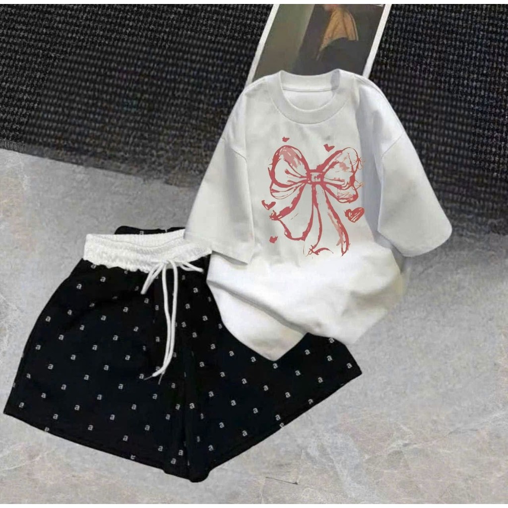 Tổng hợp các sét bộ quần ĐÙI cộc CHỮ A cạp chun màu trắng +mix áo phông form rộng unisex