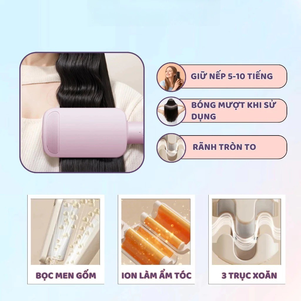 Máy Uốn Tóc Xoăn LR288 Sóng Nước Hippie 32mm 3 Trục 4 Chế Độ Nhiệt, Máy Tạo Kiểu Tóc Xoăn Bảo Vệ Tóc