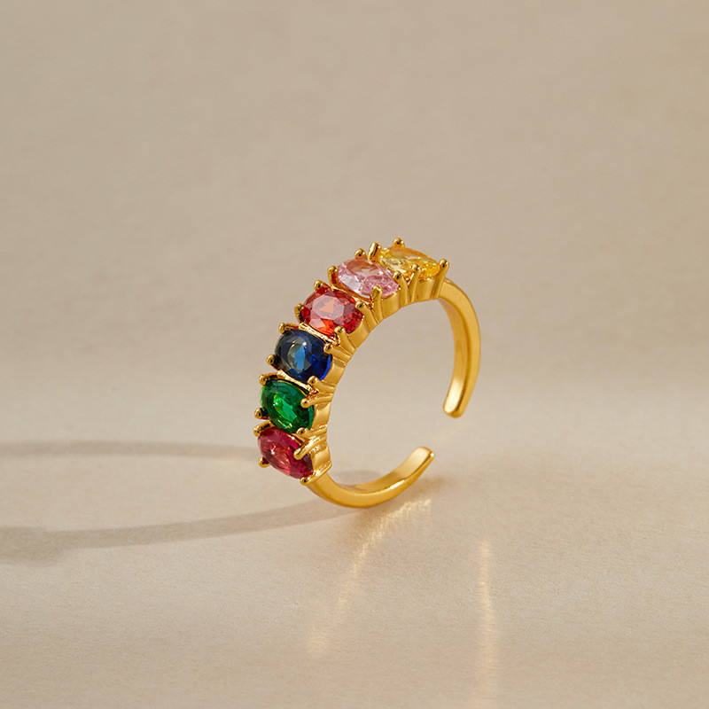 Nhẫn mở zircon nhiều màu sắc, thiết kế tối giản sang trọng dành cho nữ