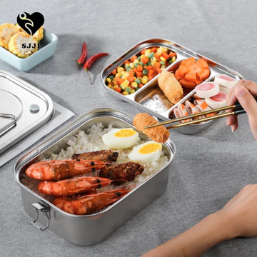 Hộp cơm trưa cắm trại SJJL, Hộp dã ngoại ngăn inox 304, Hộp đựng thực phẩm Hộp đựng thực phẩm hai lớp chống tràn hình chữ nhật Hộp bảo quản thực phẩm ngoài trời