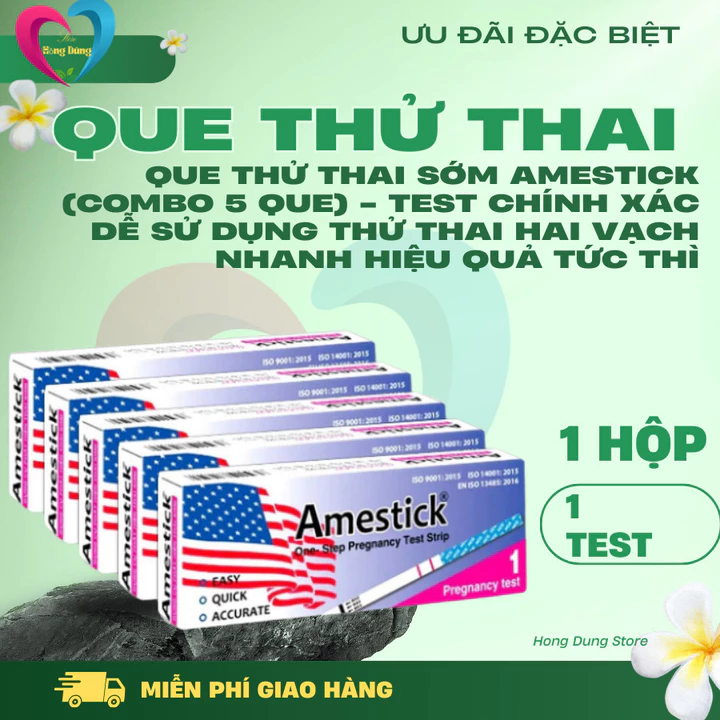 Que thử thai sớm Amestick (Combo 5 que) - Test chính xác dễ sử dụng thử thai hai vạch nhanh hiệu quả tức thì