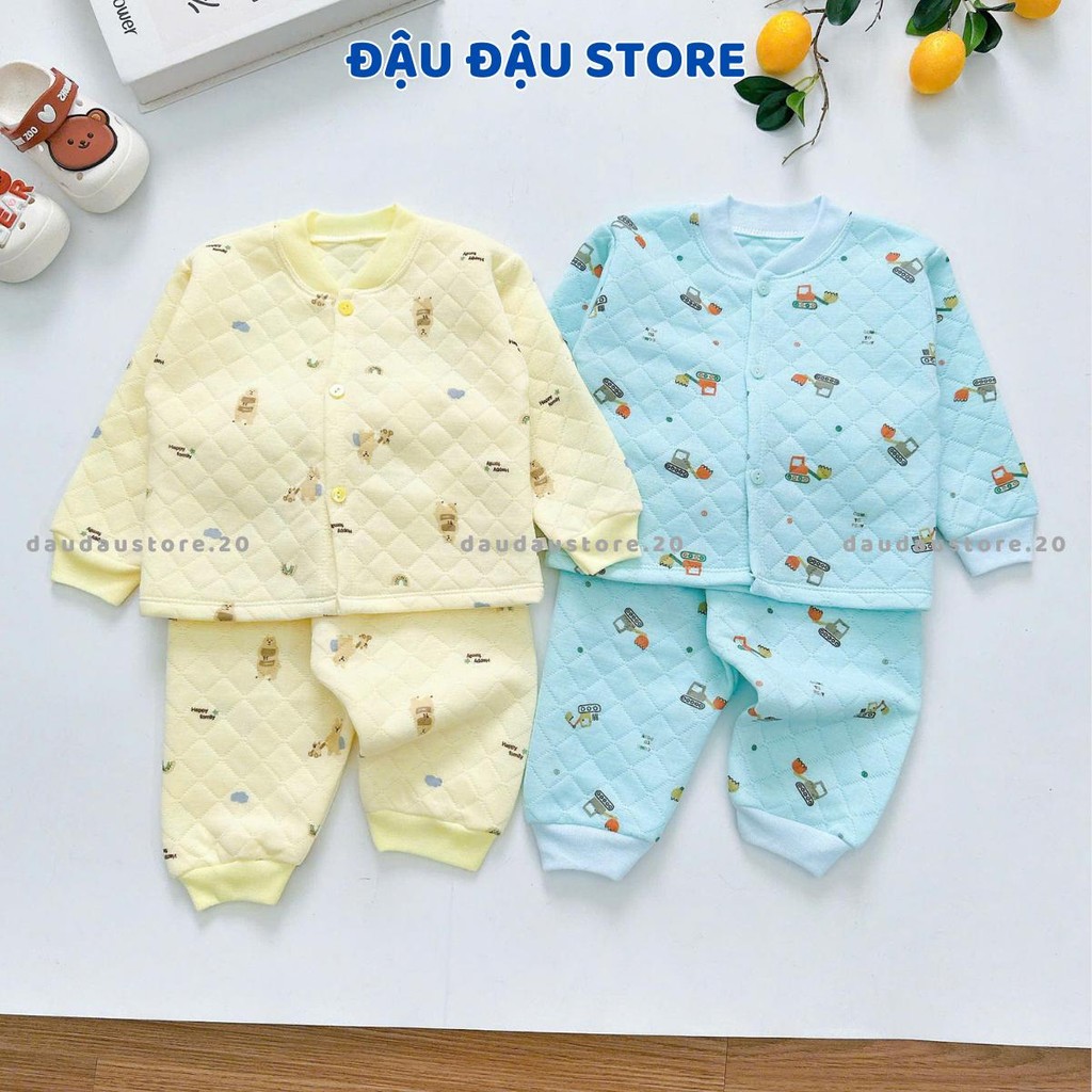 (Set 2-3) Bộ Xốp Dài Tay Trần Bông Thu Đông cho bé sơ sinh cổ tàu cúc giữa mềm mại cho bé 3-13kg Đậu Đậu Store BOXOP01