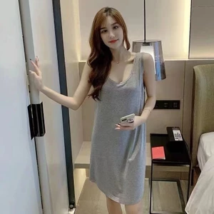 Váy Ngủ Đầm Không Tay Kích Thước Lớn Thường Ngày Sling Giữa Chiều Dài Bộ Đồ Ngủ Nữ Mùa Hè Gợi Cảm Dây Rời Homewear
