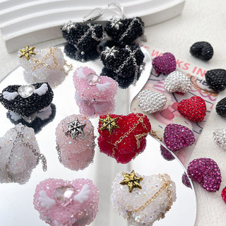 Gothic Retro Quạ Trái Tim Punk Full Kim Cương Tình Yêu DIY Trang Sức Vòng Tay Vòng Cổ Điện Thoại Di Động Dây Chuyền Đính Hạt Phụ Kiện