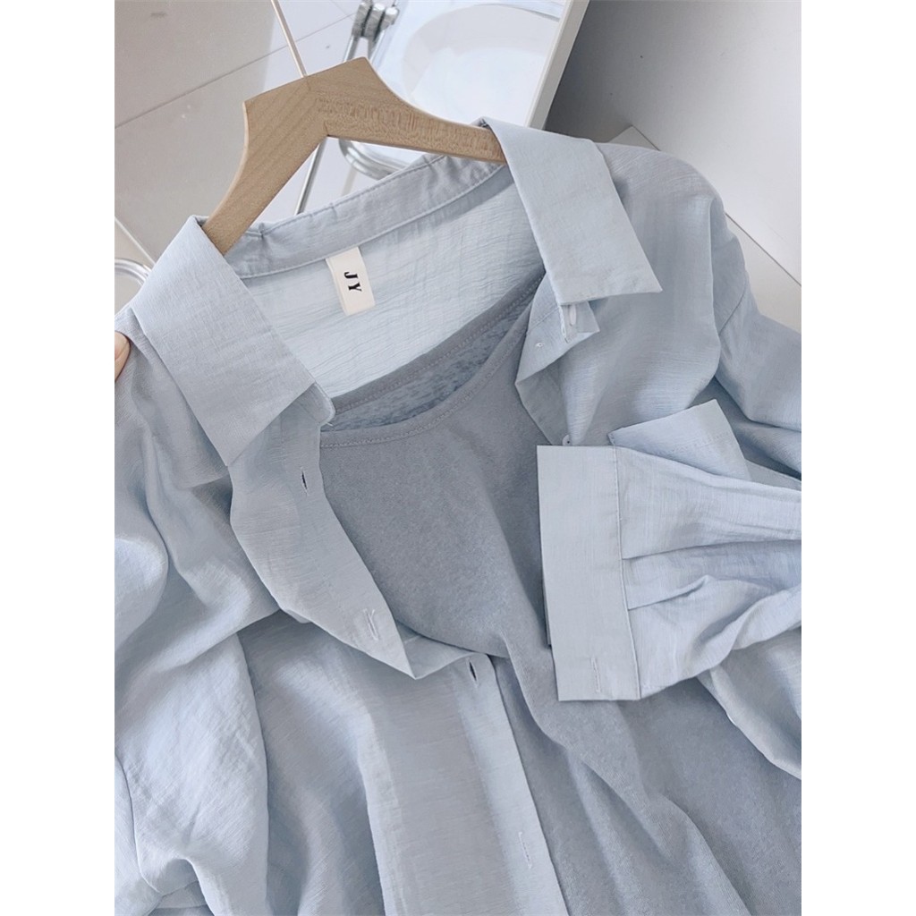 Suxi Đơn Giản Màu Trơn Thường Ngày Mới Rời Cổ Thời Trang Áo Sơ Mi Tay Dài Nữ Top 240709