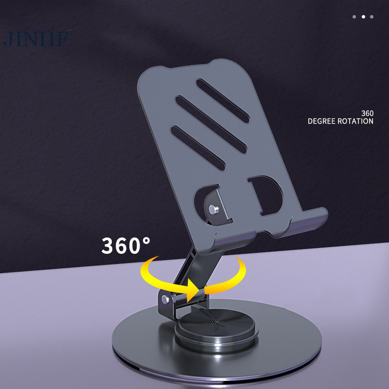 Kim loại JINHF 360° Xoay Điện Thoại Di Động Giá Đỡ Máy Tính Bảng Chống Trượt Có Thể Gập Lại Điều Chỉnh Di Động Lười Để Bàn Sống Điện Thoại Di Động Đứng Gắn HOT