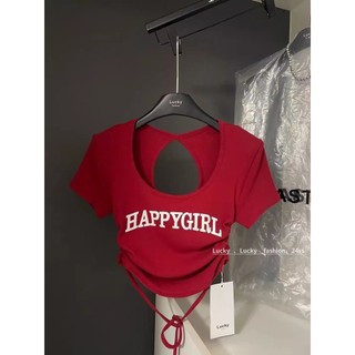Thời Trang Mùa Hè Mỹ Hot Girl Slim-fit Co Giãn Dây In Chữ Phải Vai Ngắn T