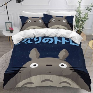 G13 My Neighbor Totoro 3IN1 Bộ chăn ga gối có thể giặt được Khăn trải giường Vỏ chăn gối Phù hợp với ký túc xá Phòng ngủ gia đình G13