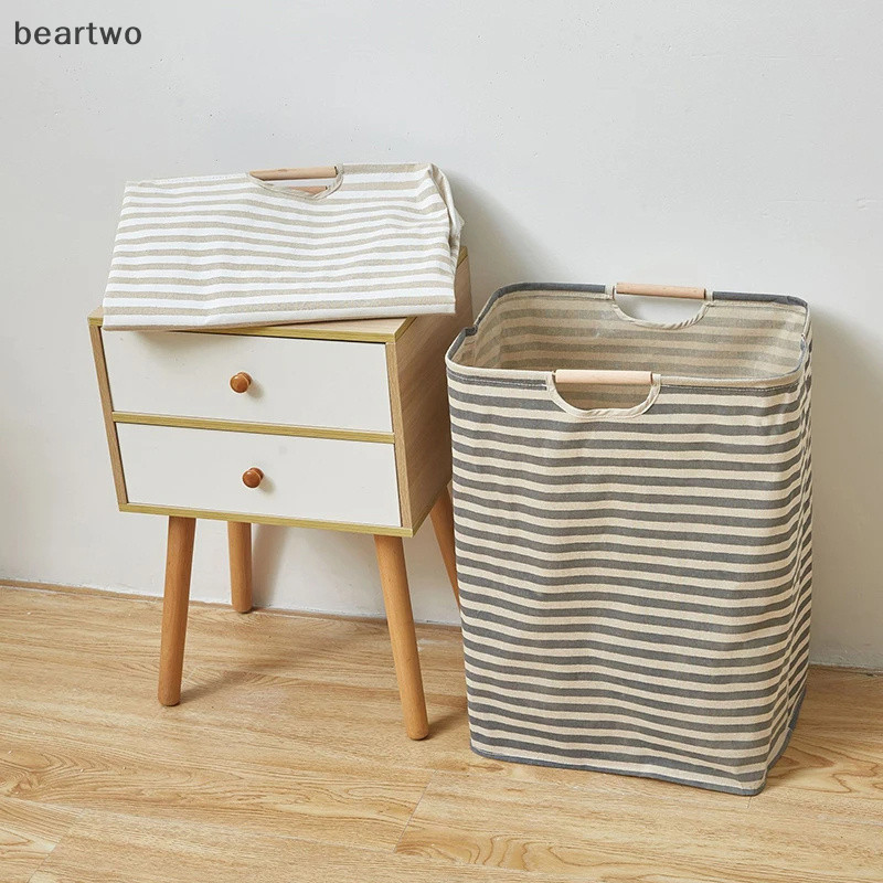 < Beartwo > Giỏ đựng đồ giặt chống thấm nước Vải lanh Cotton Giỏ đựng quần áo bẩn Hộp đựng đồ lặt vặt có thể gập lại Túi đựng đồ gấp gọn Hamper đẹp