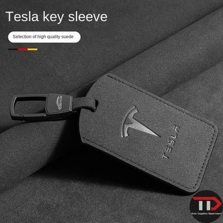 [Hàng có sẵn] Áp dụng cho phụ kiện Tesla Tesla Hộp đựng thẻ khiêm tốn Vỏ chìa khóa da lộn Vỏ chìa khóa ô tô C
