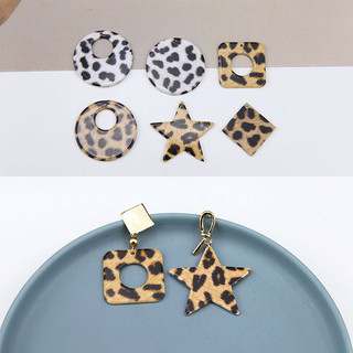 DIY Handmade Phụ Kiện Trang Sức Tính Khí Da Báo In Rỗng Tròn Ngôi Sao Năm Cánh Kim Cương Nhựa Mặt Dây Chuyền Tai Chất Liệu Trang Sức