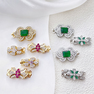 Mặt dây chuyền đôi mạ vàng, khóa ngọc trai zircon, đầu nối dây chuyền, phụ kiện trang sức DIY cho vòng tay và dây chuyền