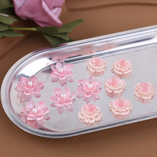 Hoa sen năm cánh hồng và ngọc trai trên miếng dán nhựa DIY, làm đồ trang sức handmade như bông tai