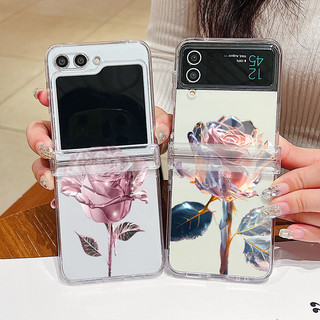 Ốp điện thoại Trong Suốt Họa Tiết Hoa Hồng Hồng Cho Samsung Galaxy Z Flip 6 Flip 5 Flip 4 Flip 3 Full Bản Lề Trong Suốt Cứng PC Gấp Ốp điện thoại Samsung Z Flip6 Flip5 Flip4 Flip3