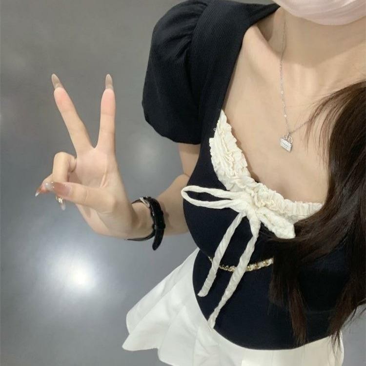 Áo brandy coquette tay ngắn cổ vuông chất thun tăm phối chân váy bèo dáng nhẹ nhàng siêu xinh Lady CRT4