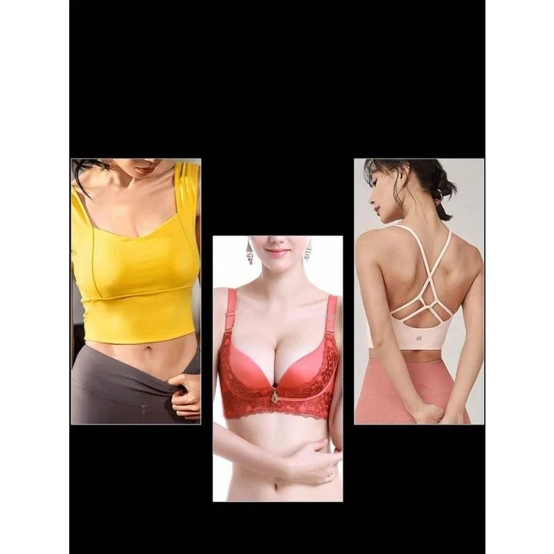 Set 3 Áo Ngực Thể Thao Thoáng Khí Siêu Mỏng Dành Cho Tập Yoga Không Lưng, Có Miếng Lót Bọt Biển