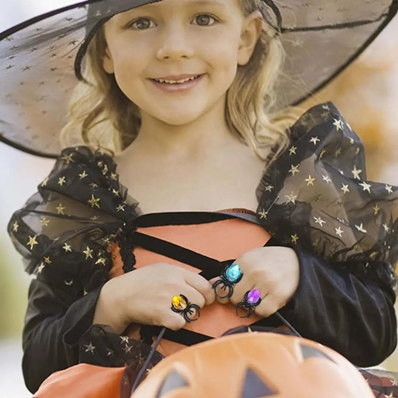 Halloween Nhện Nhẫn Dự Tiệc Cung Cấp Đá Quý Nhiều Màu Sắc Độc Đá Quý Nhện Ngón Tay Nhẫn Ủng Hộ Quà Tặng Halloween