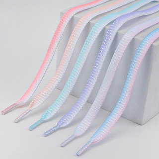 Dây giày thể thao đế bằng kim loại sáng bóng bạc, nhiều màu sắc, lụa gradient lấp lánh nữ