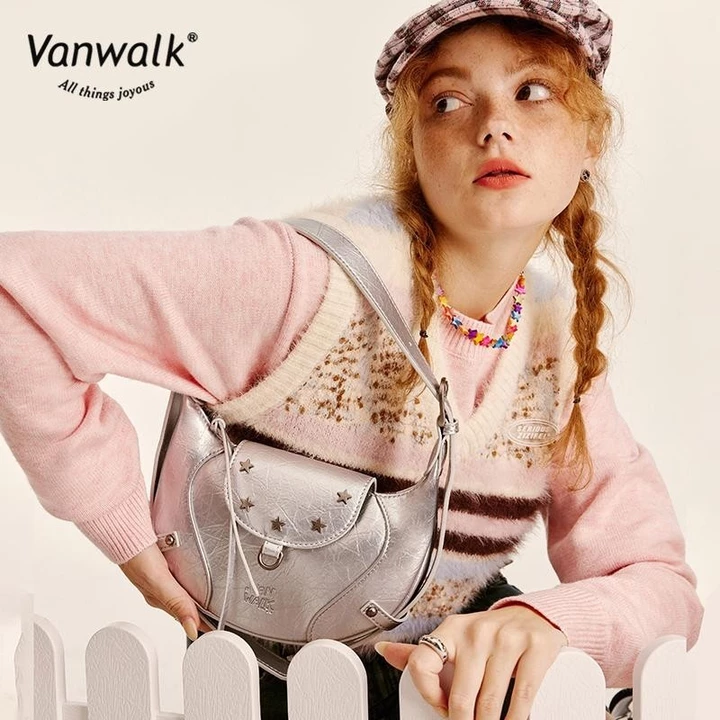 Vanwalk Túi Kẹp Nách Túi Đeo Vai Ngắn Túi Underarm xách Nhẹ nhàng Chống thấm nước kẹp nách một vai charm Quà tặng miễn phí Giao hàng nhanh Dòng Cao Bồi V2712 – 4