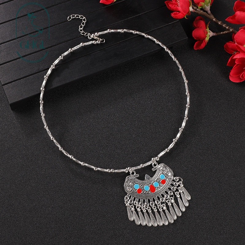 GHGl Hàng Sẵn Có Đa Dạng Handmade Phong Cách Dân Tộc Cổ Retro Hoa Miao Bạc Tua Rua Mặt Dây Chuyền Vòng Cổ Trung Quốc Mới Niche Kỳ Lạ Nữ Xương Đòn Dây Chuyền