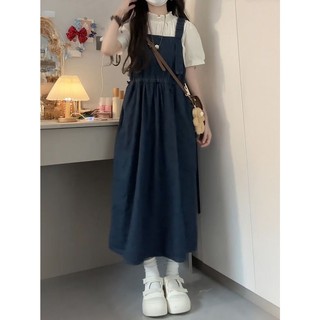 Hai Cái / bộ Ngọt Ngào Phong Cách Preppy Retro Giảm Tuổi Dây Đeo Denim Nữ Sinh Viên + Áo Sơ Mi Tay Ngắn Cổ Đứng 8.