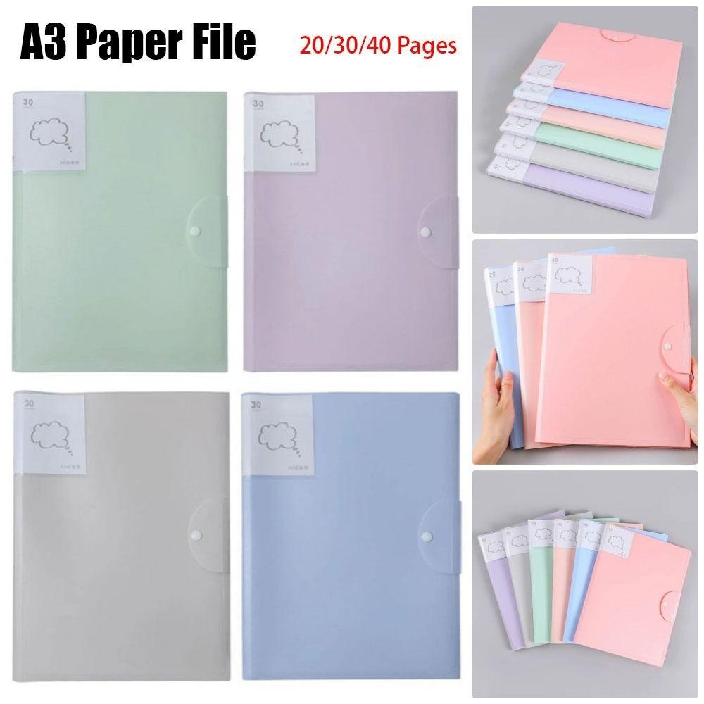 TUYỆT VỜI 1 Túi đựng tài liệu A3, 20 / 30 / 40 Trang Đồ dùng văn phòng Thư mục tập tin giấy A3, Album ảnh Văn phòng phẩm Sinh viên Văn phòng phẩm Nhựa Bộ sưu tập tác phẩm nghệ thuật