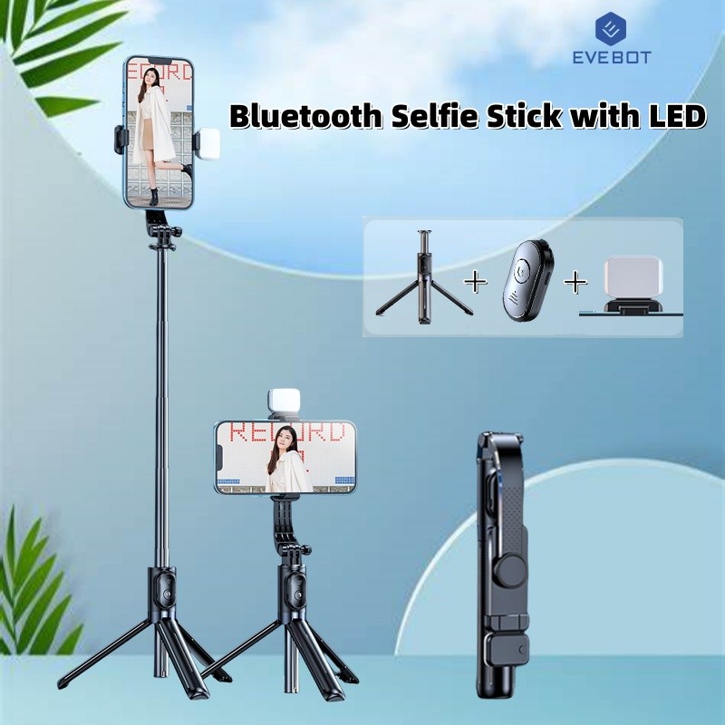 Ảnh Evebot Gậy selfie Bluetooth đa chức năng với đèn LED, điều khiển từ xa Bluetooth, chân máy ảnh, ảnh tự sướng hoặc phát trực tiếp, dễ mang theo 1