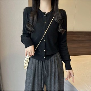Áo Khoác Cardigan dệt kim cổ tròn áo mặc trong dễ phối tôn dáng rộng rãi mẫu mới mùa thu cho nữ