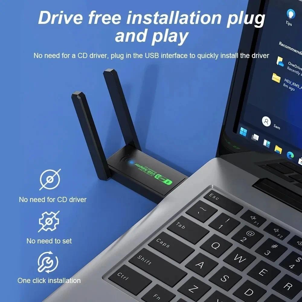 Bộ chuyển đổi Bluetooth WiFi 1300Mbps USB 3.0 Tín hiệu nâng cao 2.4G 5GHz Ăng-ten Wi-Fi băng tần kép 802.11ac Bộ thu thẻ mạng máy tính không dây Mini [Hàng có sẵn]