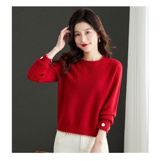Áo Len Ngắn Thu Đông Nữ Rời Cổ Tròn Áo Len Top Xuân Thu Phong Cách Mới Phiên Bản Hàn Quốc Áo Len Nhỏ Thời Trang Dệt Kim Ấm Đáy Áo Sơ Mi