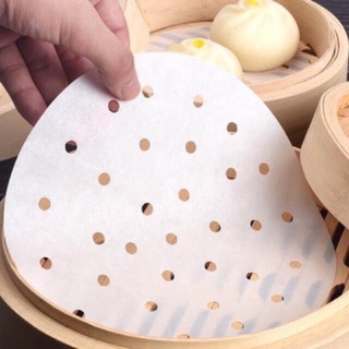 Set 100 giấy nến đục lỗ lót nồi chiên không dầu nướng bánh hấp bánh bao tiện lợi