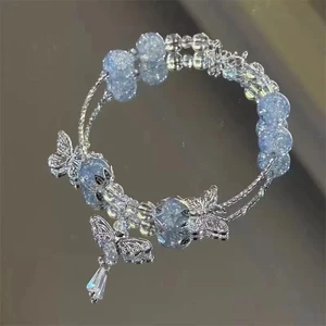 Hàn Quốc Hoa Gãy Bướm Vòng Tay Thời Trang Dễ Thương Hạt Pha Lê Vòng Tay Y2k Cho Bé Gái Trang Sức Đồ Trang Trí Cặp Đôi Người Bạn Quà Tặng