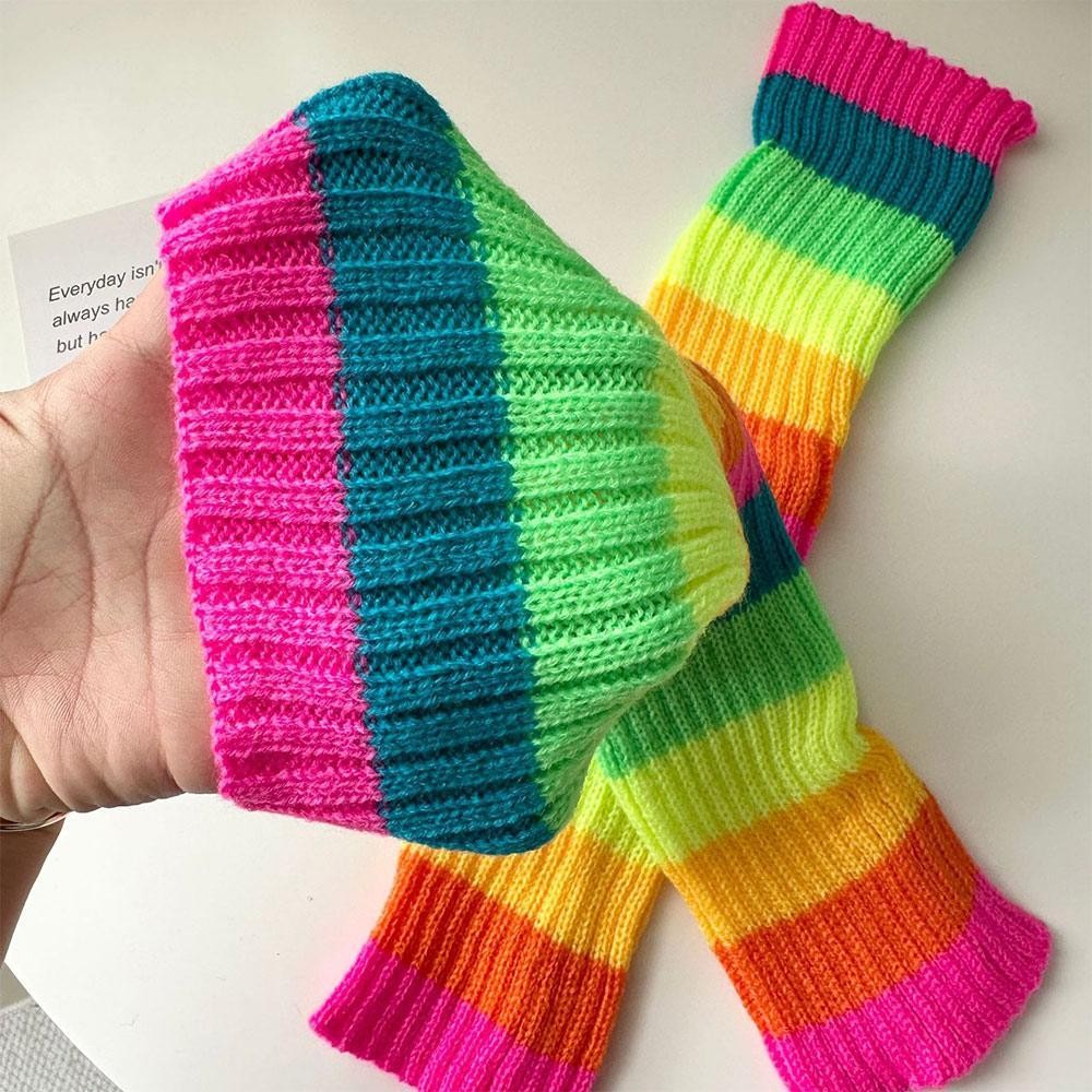 Vỏ chân Lolita CHEESELY, Giày tập Yoga thể thao Harajuku Party Yoga Neon Ribbed Leg Warmers, Rainbow Y2K Trang phục Halloween Tất bốt Nhật Bản dành cho nữ và bé gái