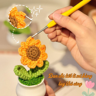 Đồ Trang Trí Nhỏ Để Bàn Hoa Giả Dệt Kem Len Myd.23 Chậu Hoa Len Handmade Thủ Công Mini Làm Quà Tặng Sinh Nhật