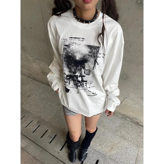 Hiixiivi [Áo thun Cotton 100% mới] Áo thun dài tay cỡ lớn dành cho nữ Áo rộng rãi rộng rãi dành cho nữ Ootd độc đáo 2025