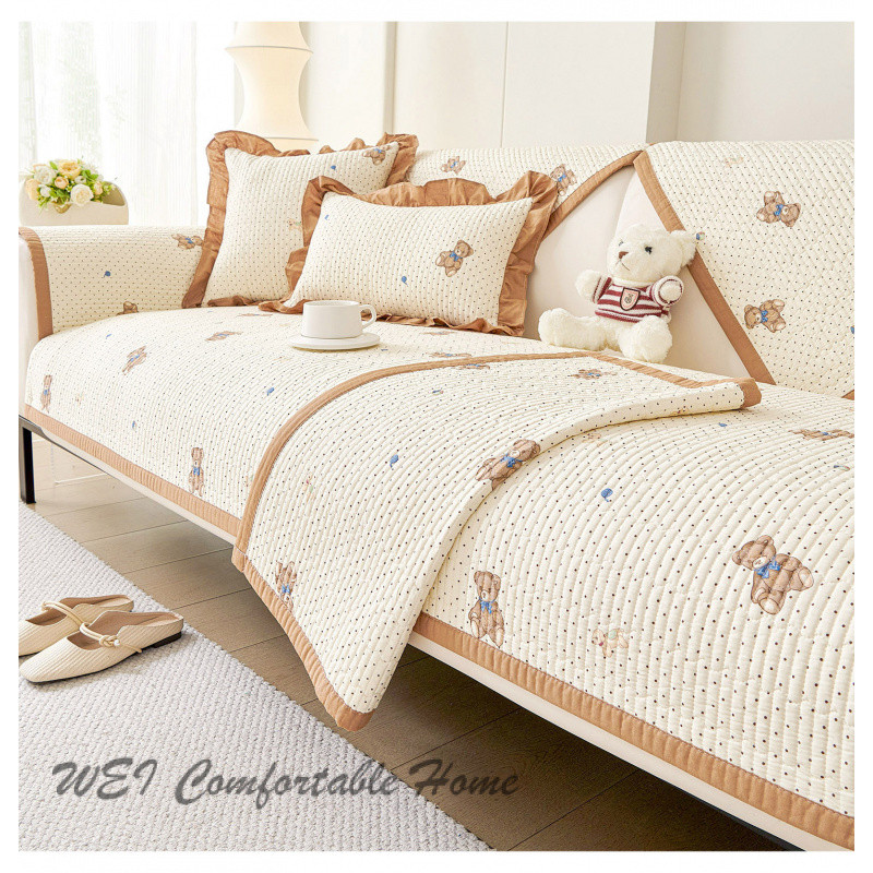 Đệm sofa cotton tinh khiết tươi mới phong cách Hàn Quốc đệm sofa vải thông dụng bốn mùa Bọc Sofa chống trượt Khăn sofa 100% cotton