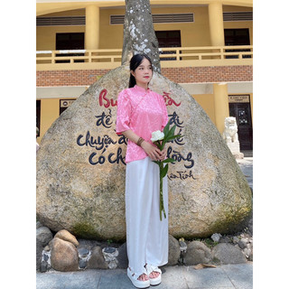 Thời trang nữ truyền thống cổ tàu vải gấm (không quần), áo lam đi chùa