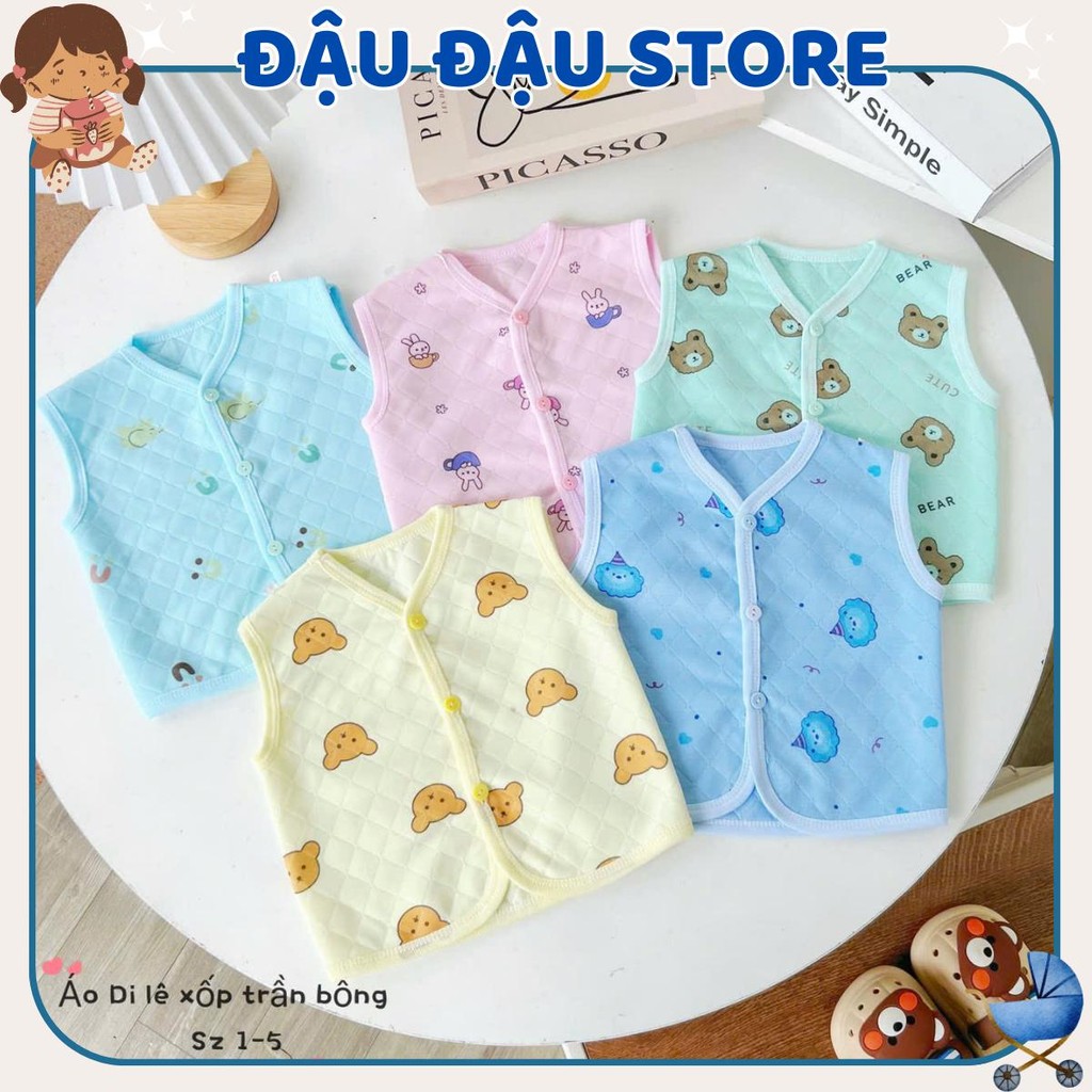 (Set 3-5) Áo Gile Xốp Trần Bông Cho Bé Sơ Sinh Mùa Đông Cúc Giữa cho bé trai gái 3-13 kg -  AXOP02 Đậu Đậu Store