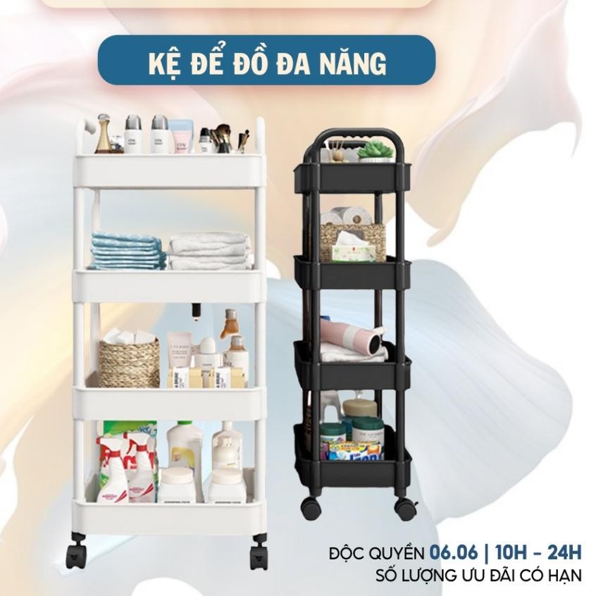 Kệ nhựa có bánh xe 3-5 tầng--Xe Đẩy Spa Để Đồ Đa Năng Kệ Tiện Lợi