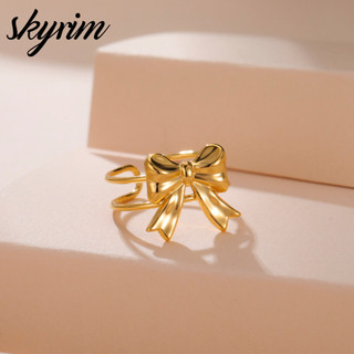 SKYRIM Nhẫn Nơ Vàng 18K Điều Chỉnh Được, Thép Không Gỉ, Tráng Sức Tinh Tế Quyến Rũ