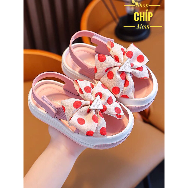 ( hàng sẵn sandal bé gái dép nhựa cho bé nơ lụa chấm bi điệu công chúa đi mưa đi biển mùa hè QC chống trươt êm chân 1305