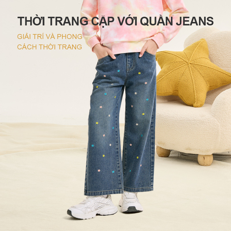 W.G.Q Quần Jean Bé Gái, Thiết Kế Hoa Thêu, Quần Phong Cách Xuân Thu Rời Thoải Mái, Thời Trang Phù Hợp Với