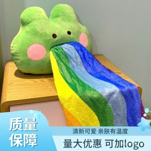 Mới Rainbow Ếch Hai Trong Một Gối Chăn Sang Trọng Gối Ếch Gối Chăn Xe Ngủ Có Thể in logo